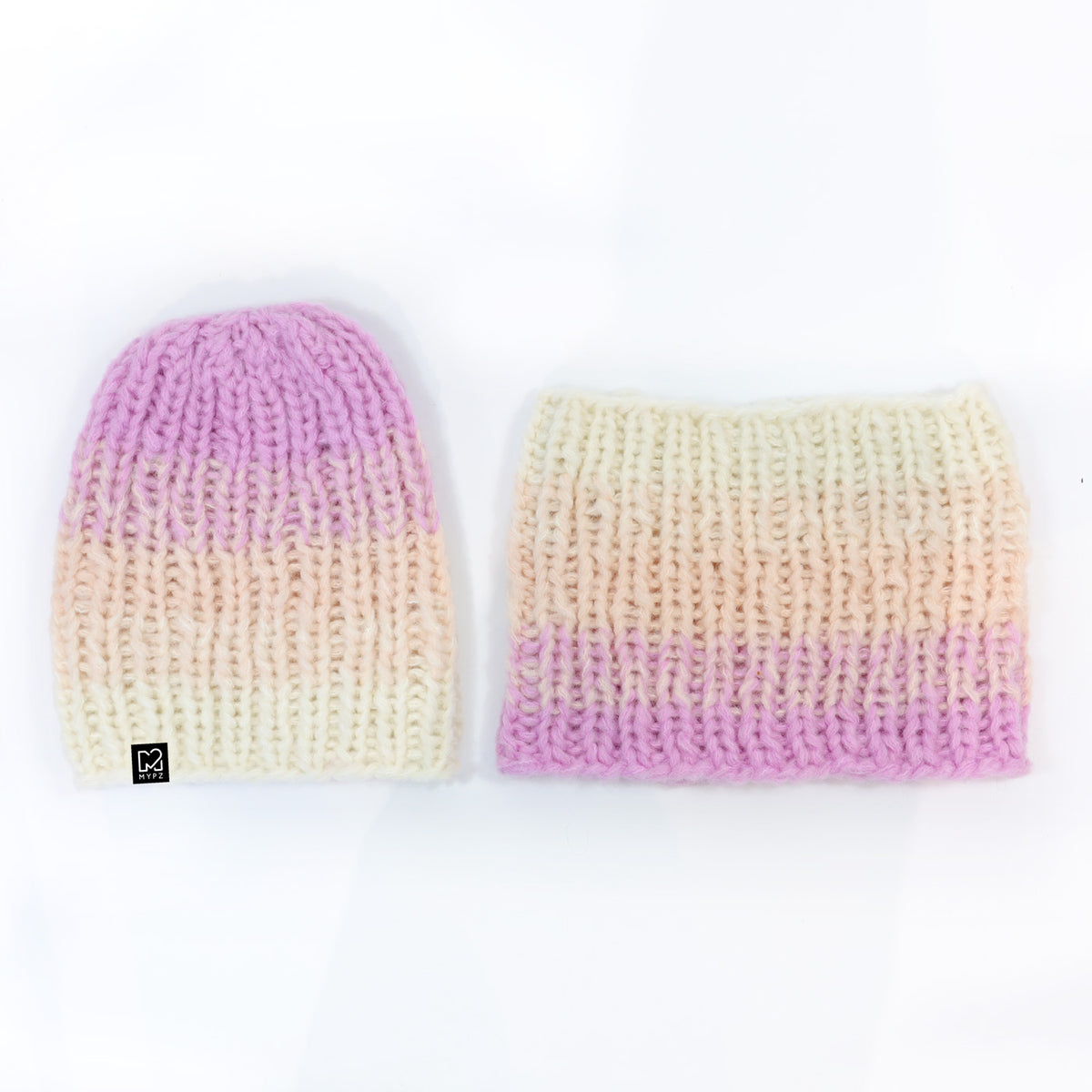 Knitting Kit – Gradient chunky Alpaca hat + snood Powder (ENG-DE-NL-ES-FR-IT-DA-SV-NO)