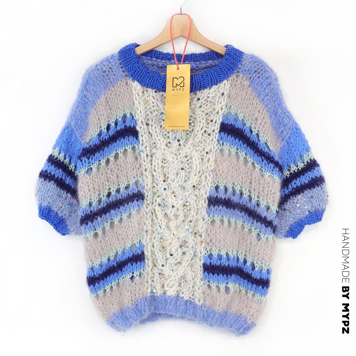 Knitting kit – MYPZ  Light Alpaca Mohair Top Cable Heart Blue No10 (ENG-NL-DE)