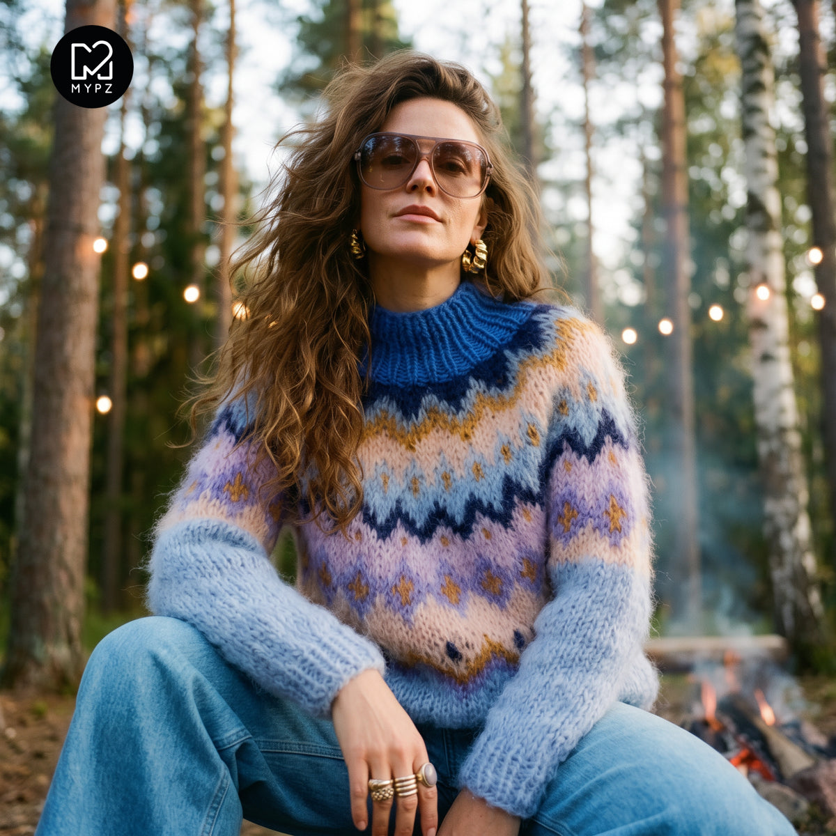 MYPZ  Chunky Topdown Mohair Pullover Blueberry