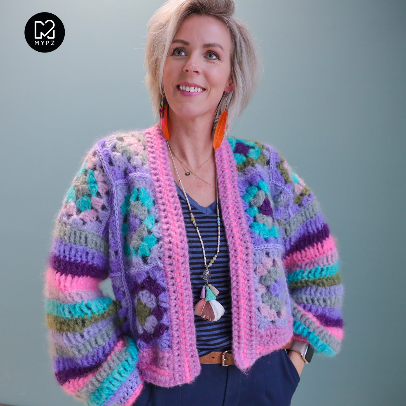 MYPZ Chunky Mohair Granny square cardigan Purple Candy