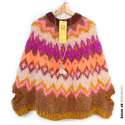 Knitting Kit – MYPZ Chunky Topdown Mohair Poncho Brownberry No.12 (ENG-DE-NL-ES-FR-IT-DA-SV-NO)