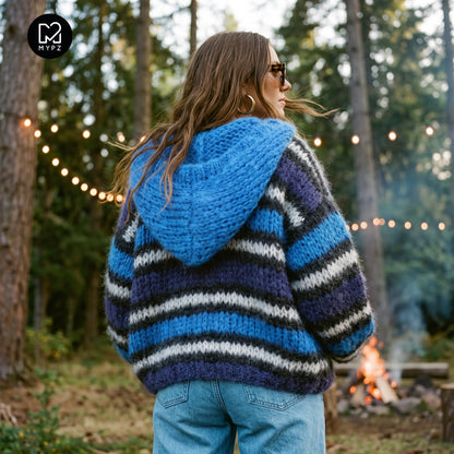 Knit pattern – MYPZ Hooded Chunky Mohair Bomber Cardigan Blue No.15 (ENG-DE-NL-ES-FR-IT-DA-SV-NO)
