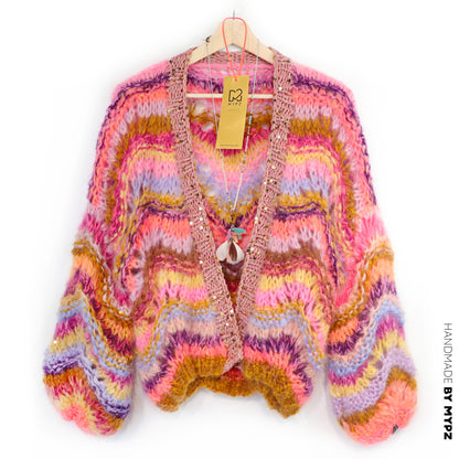 Knitting Kit – Short Chunky Mohair Cardigan Colorflow Wave No.12 (ENG-NL-DE)