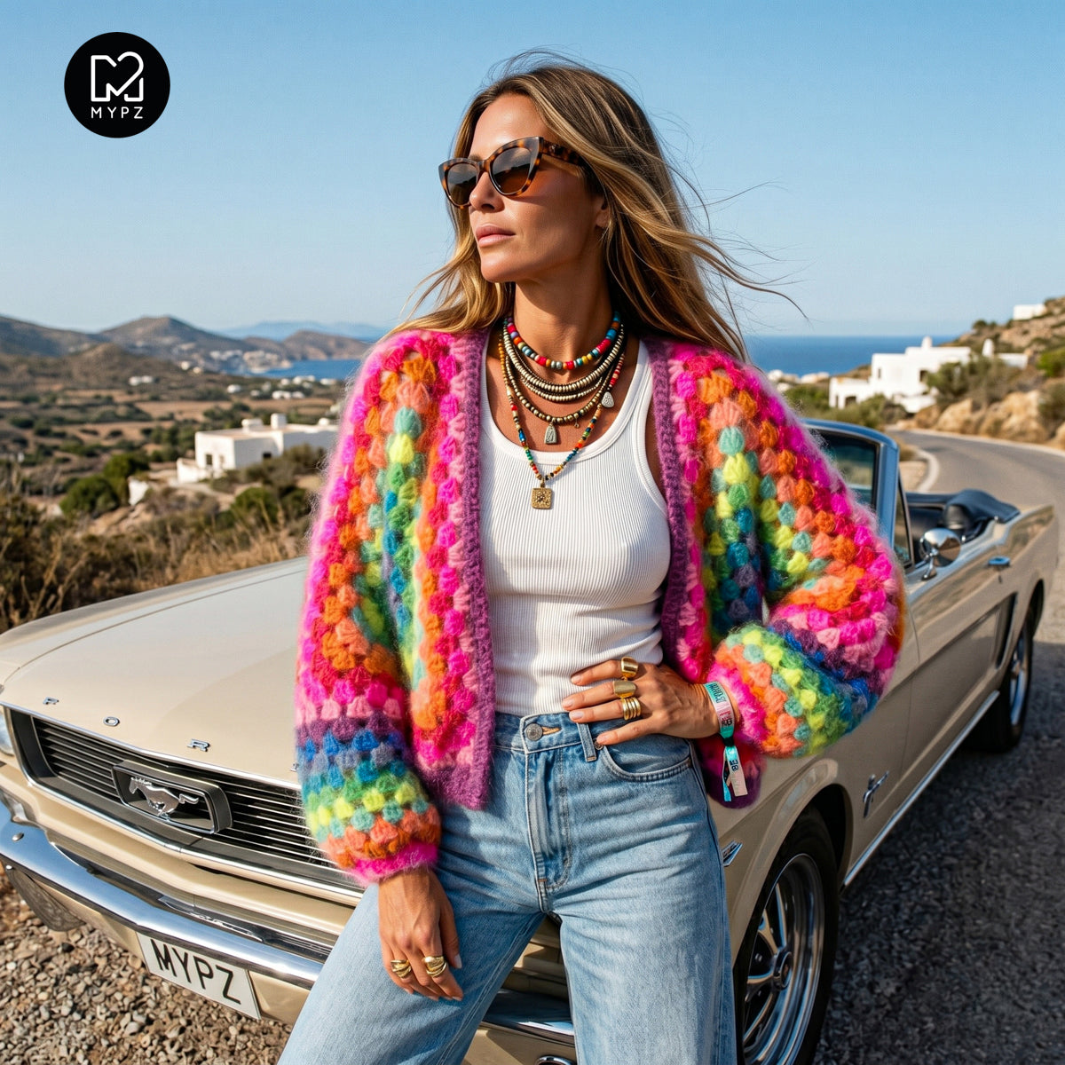 Crochet kit – MYPZ Hexagon Mohair Cardigan Rainbow (ENG-NL-DE)