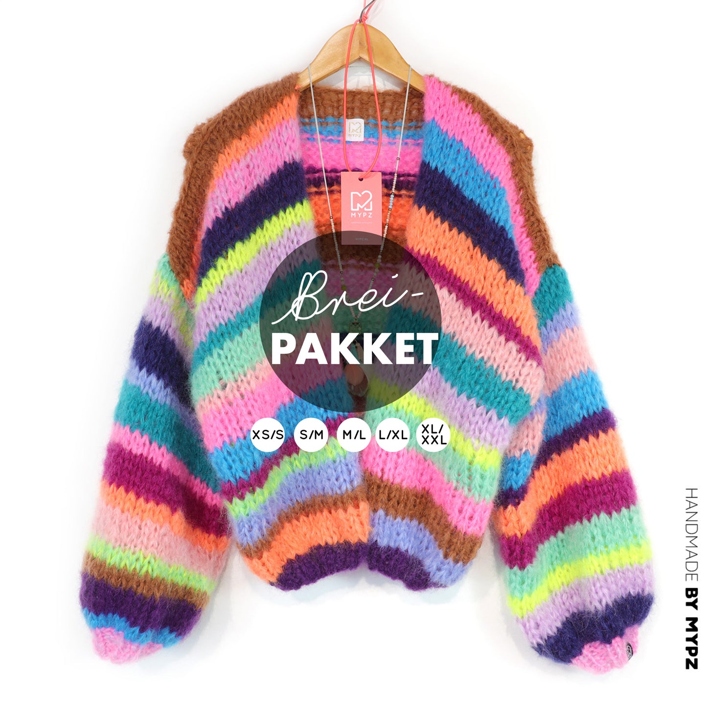 Knitting Kit – Chunky Mohair Cardigan Rainbow Medley No.12 (ENG-NL-DE)