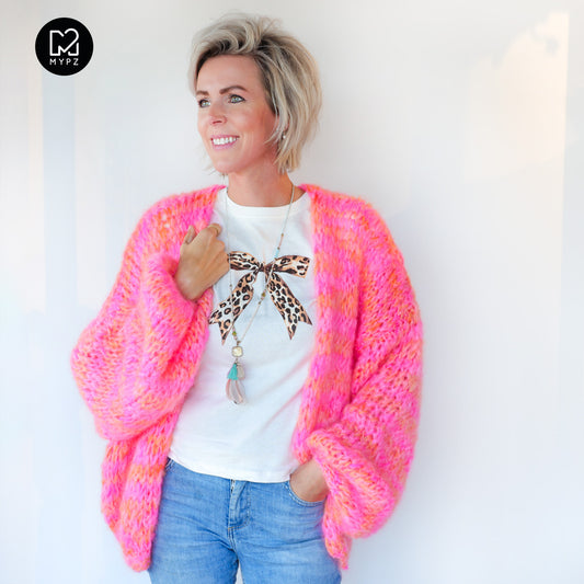 Knitting Kit – MYPZ Short Chunky Mohair Cardigan Orange-Pink No.15 (ENG-NL-DE)