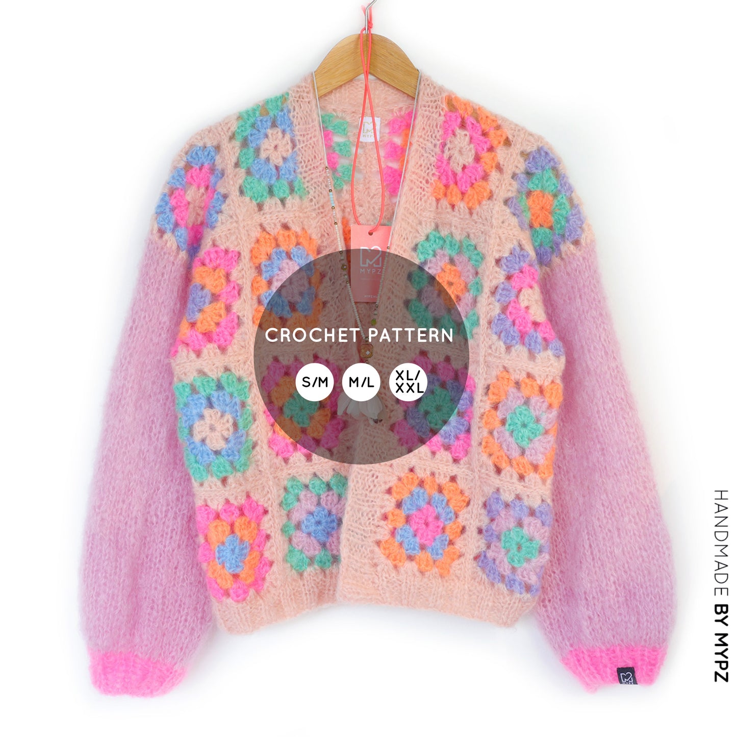 Crochet pattern - MYPZ Granny square mohair cardigan Marshmallow (ENG-NL-DE)