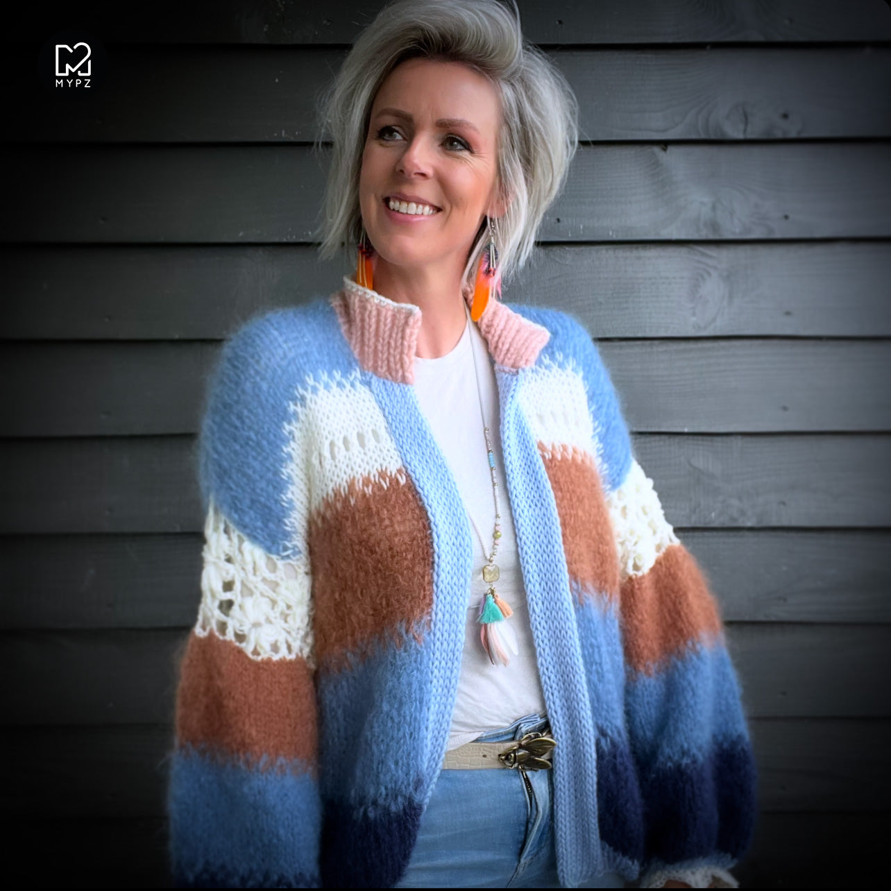 Knitting Kit – MYPZ Light Mohair Cardigan Blue Pop No.9 (ENG-NL)