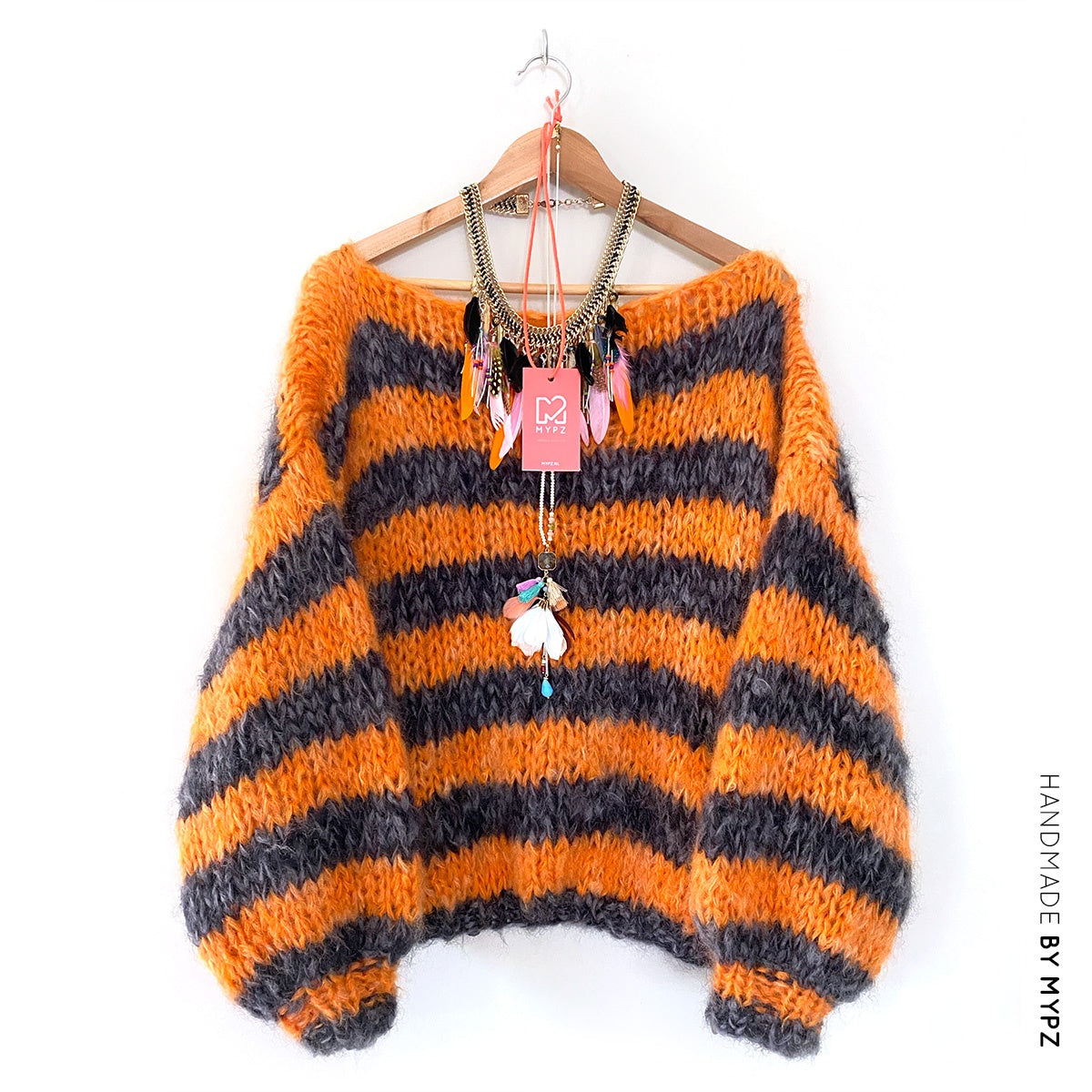 MYPZ basic chunky mohair pullover ORANGE-BLACK