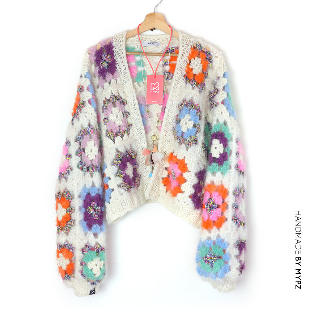 Crochet pattern - MYPZ Granny square bomber cardigan Off White (ENG-NL-DE-ES)