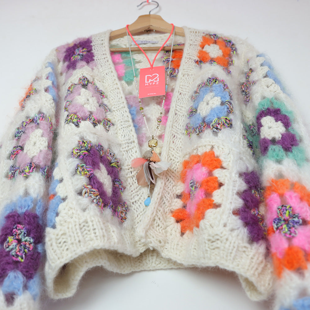 Crochet pattern - MYPZ Granny square bomber cardigan Off White (ENG-NL-DE-ES)