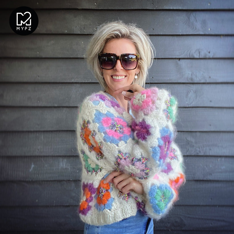 Crochet pattern - MYPZ Granny square bomber cardigan Off White (ENG-NL-DE-ES)