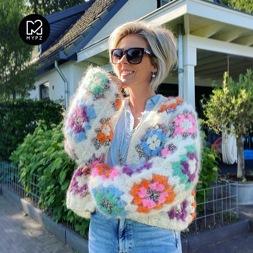 Crochet pattern - MYPZ Granny square bomber cardigan Off White (ENG-NL-DE-ES)