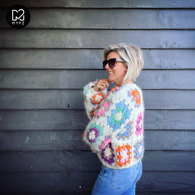 Crochet pattern - MYPZ Granny square bomber cardigan Off White (ENG-NL-DE-ES)