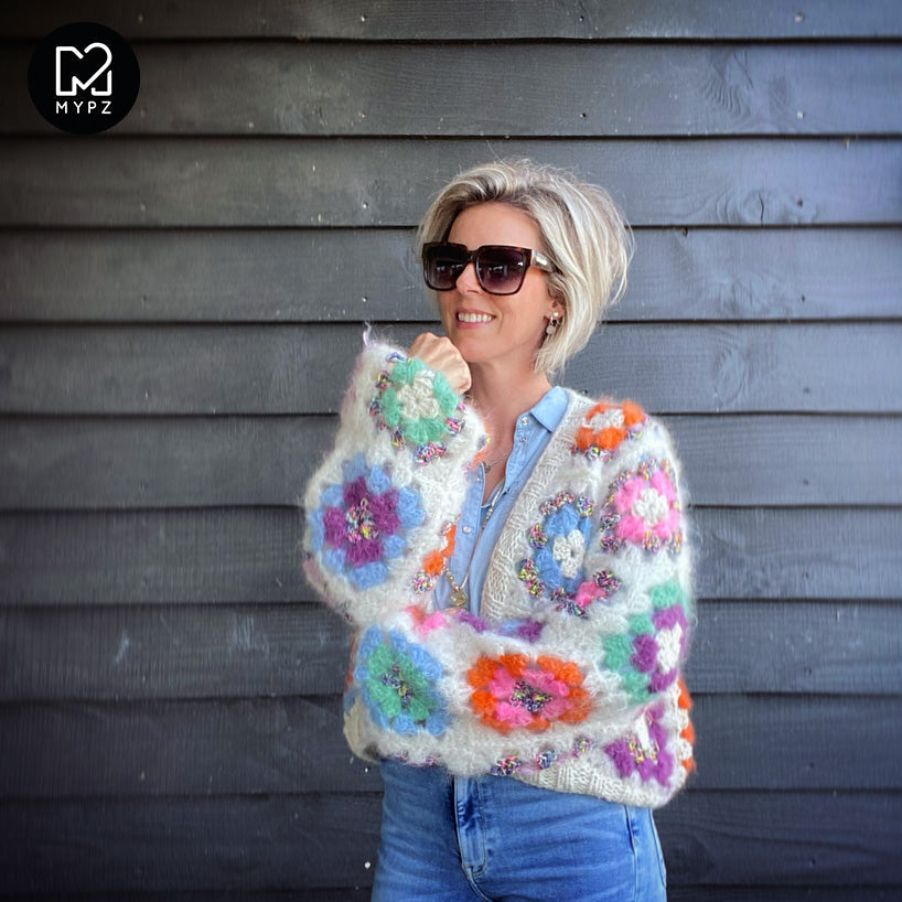 Crochet pattern - MYPZ Granny square bomber cardigan Off White (ENG-NL-DE-ES)