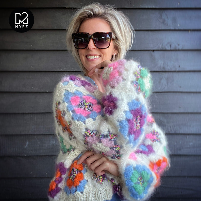 Crochet pattern - MYPZ Granny square bomber cardigan Off White (ENG-NL-DE-ES)