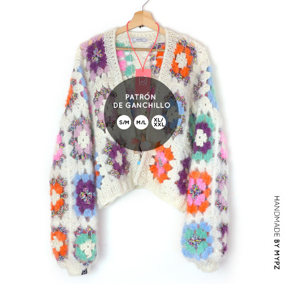 Crochet pattern - MYPZ Granny square bomber cardigan Off White (ENG-NL-DE-ES)