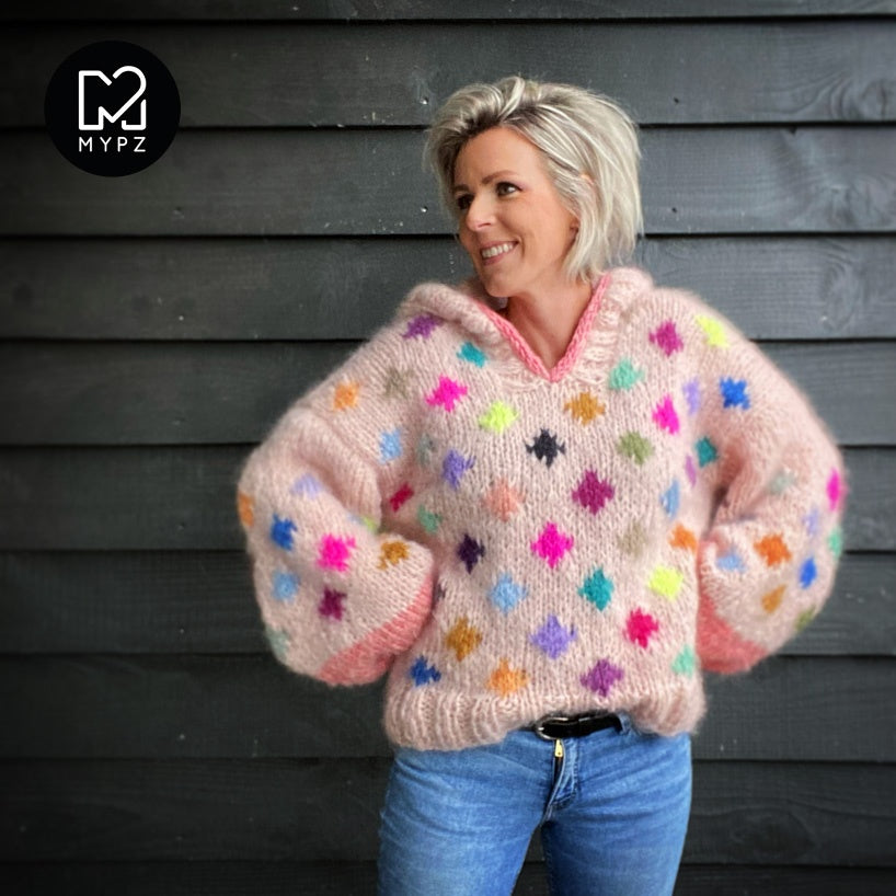 MYPZ chunky mohair dots pullover with hoodie NO9