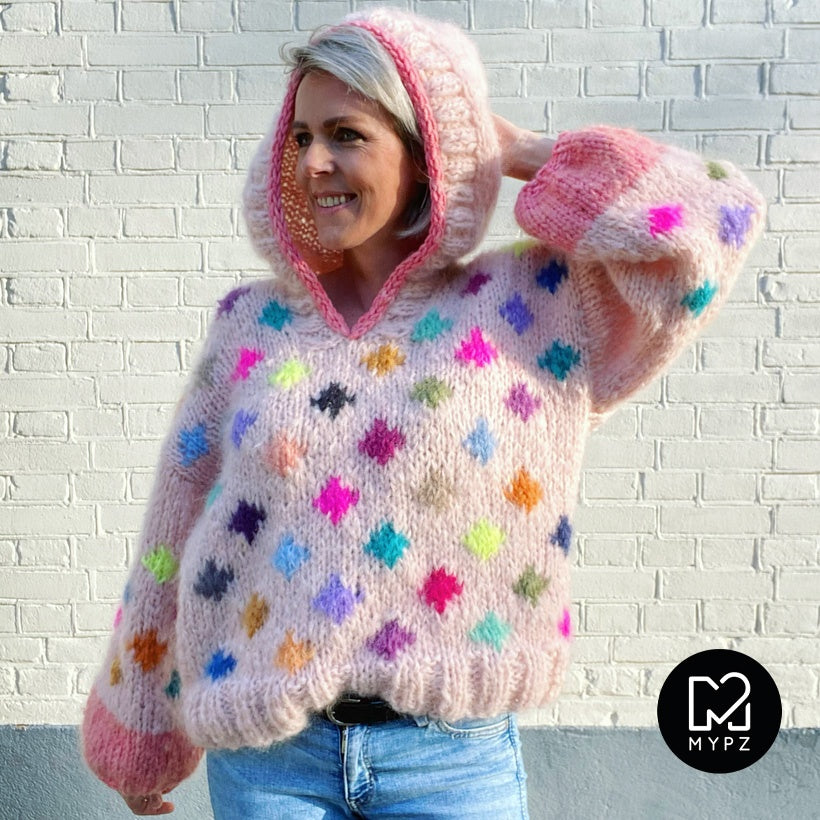 MYPZ chunky mohair dots pullover with hoodie NO9