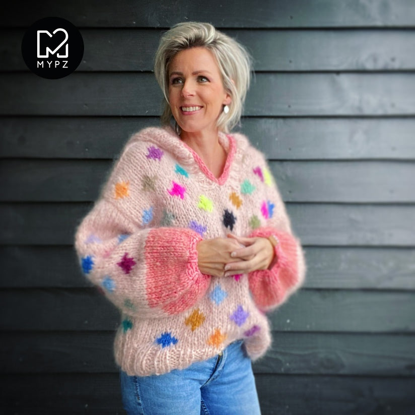 MYPZ chunky mohair dots pullover with hoodie NO9