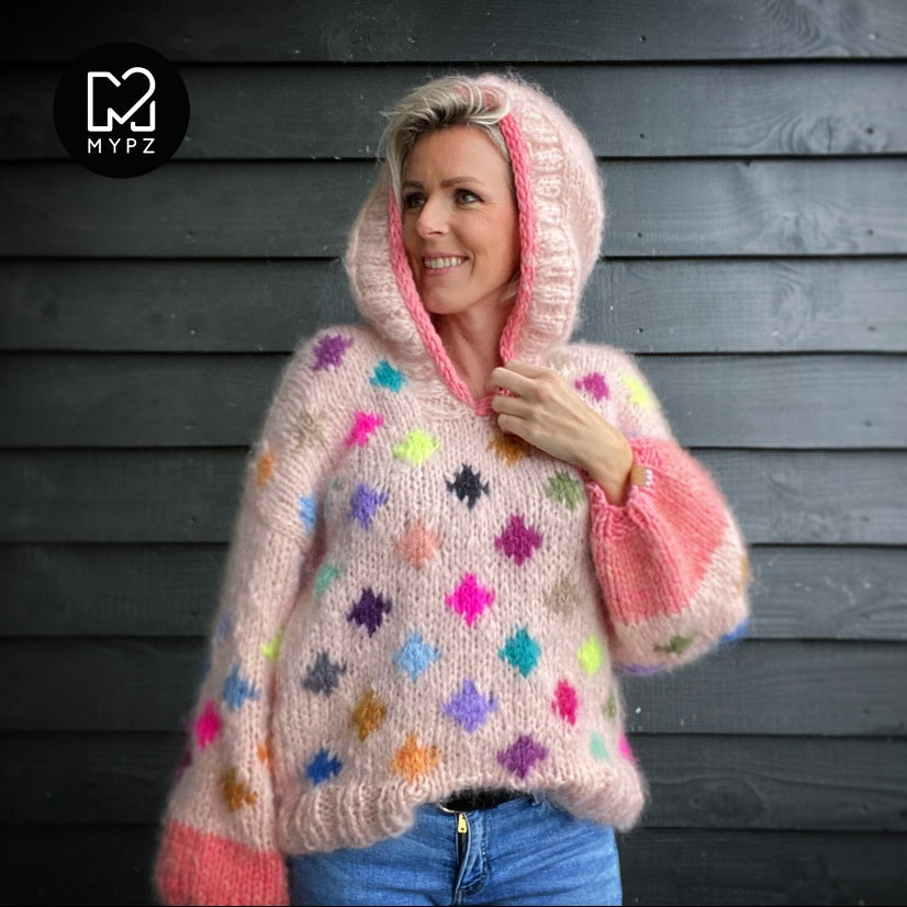 MYPZ chunky mohair dots pullover with hoodie NO9