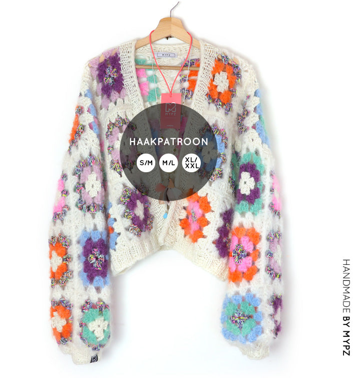 Crochet pattern - MYPZ Granny square bomber cardigan Off White (ENG-NL-DE-ES)