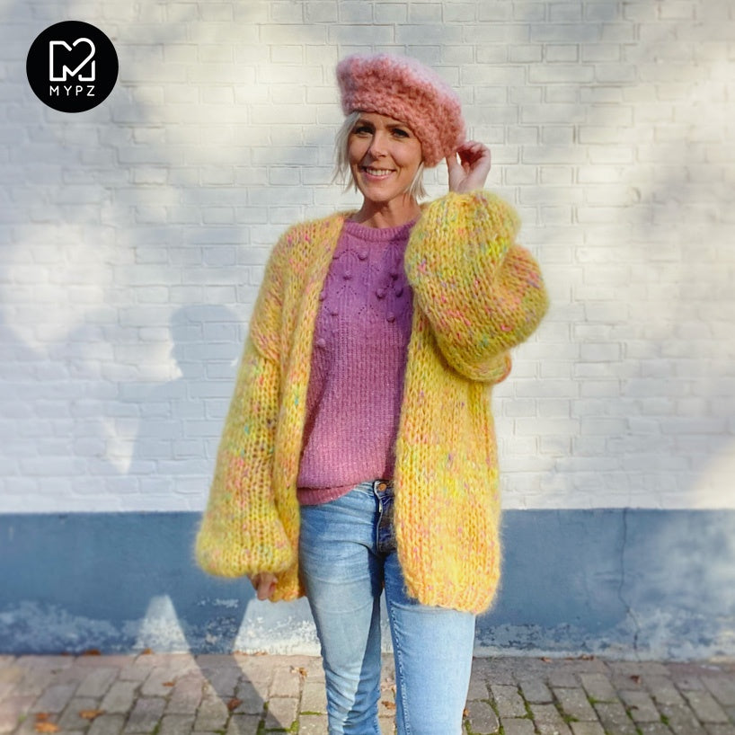 MYPZ knitting kit basic chunky mohair cardigan Yellow Pops no15