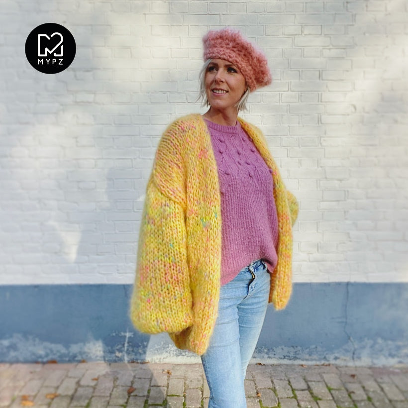 MYPZ knitting kit basic chunky mohair cardigan Yellow Pops no15