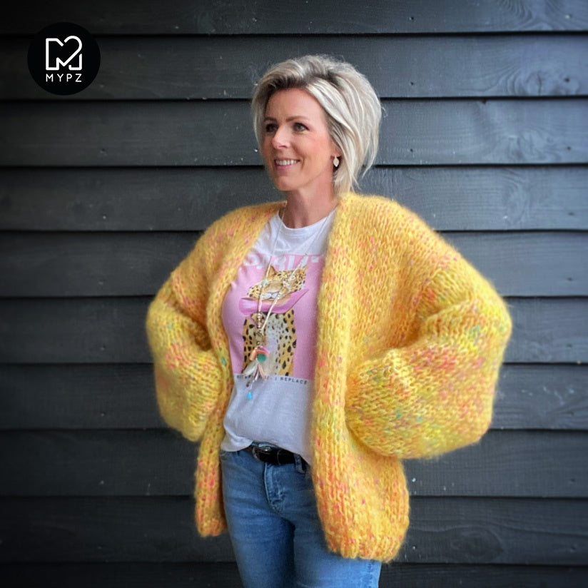 MYPZ knitting kit basic chunky mohair cardigan Yellow Pops no15