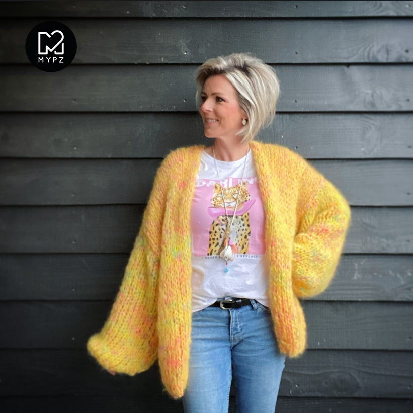 MYPZ knitting kit basic chunky mohair cardigan Yellow Pops no15