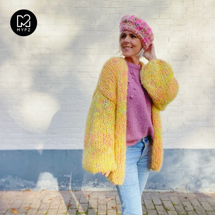 MYPZ knitting kit basic chunky mohair cardigan Yellow Pops no15