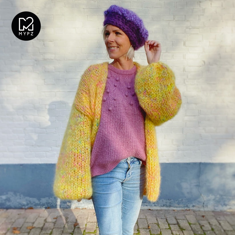 MYPZ knitting kit basic chunky mohair cardigan Yellow Pops no15